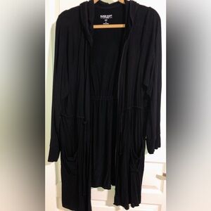 Torrid Long Black Cardigan, Drawstring Waist w/ Hood 3x